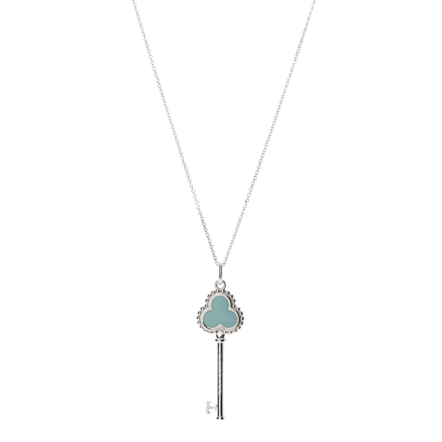 Sterling Silver Enamel Beaded Trefoil Key Pendant Necklace Blue