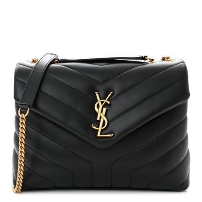 Saint Laurent Calfskin Y Quilted Monogram Small Loulou Chain Satchel Black 1 of 10