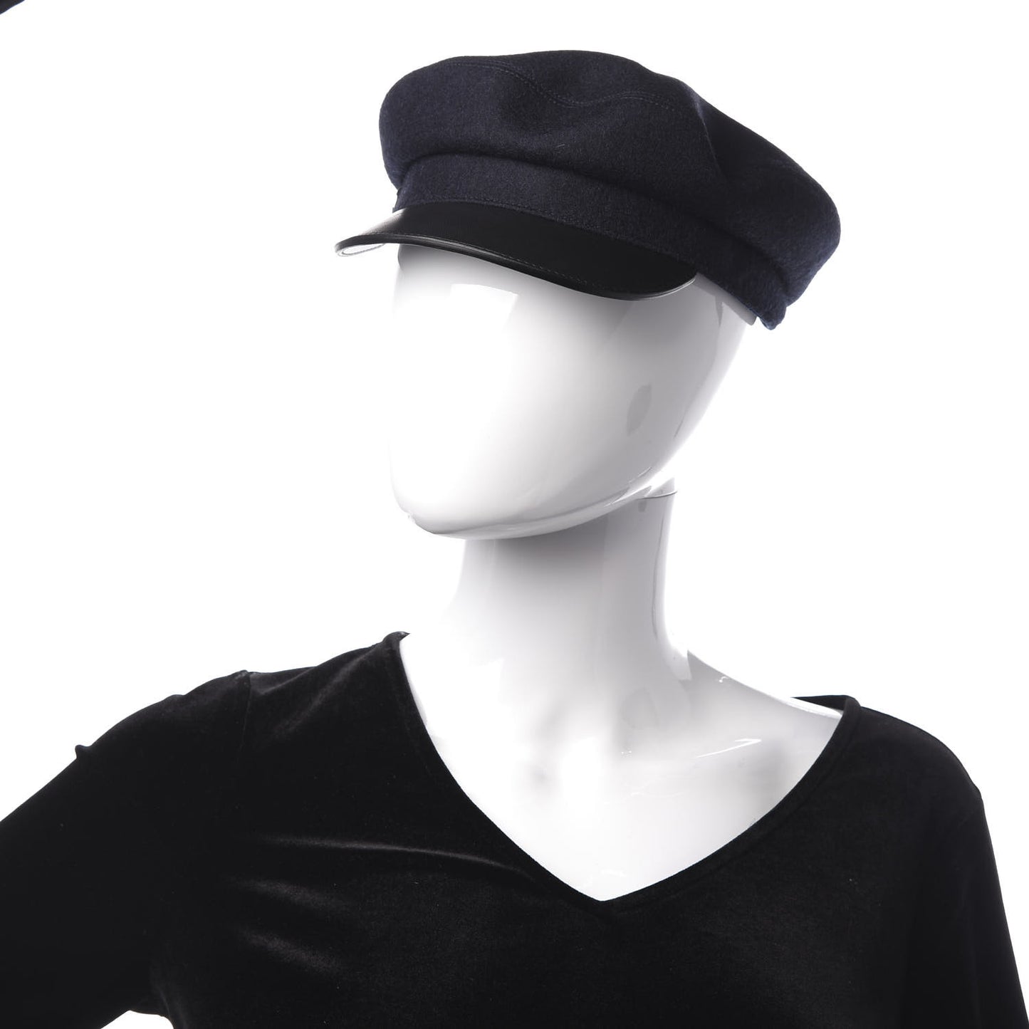 Glossy Lambskin Wool Womens Vauban Cap 58 Marine Black