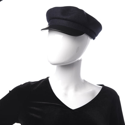 Hermes Glossy Lambskin Wool Womens Vauban Cap 58 Marine Black 2 of 8