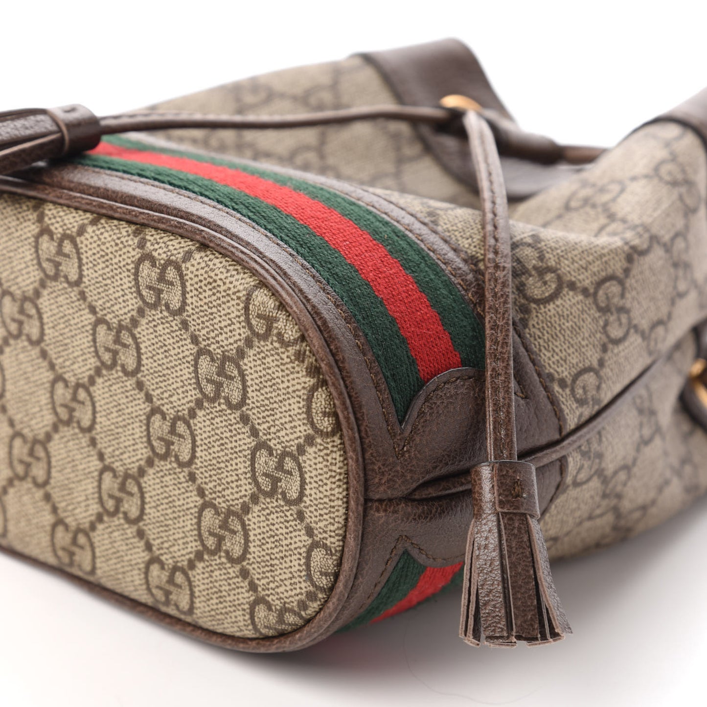 GG Supreme Monogram Web Mini Ophidia Bucket Bag Brown