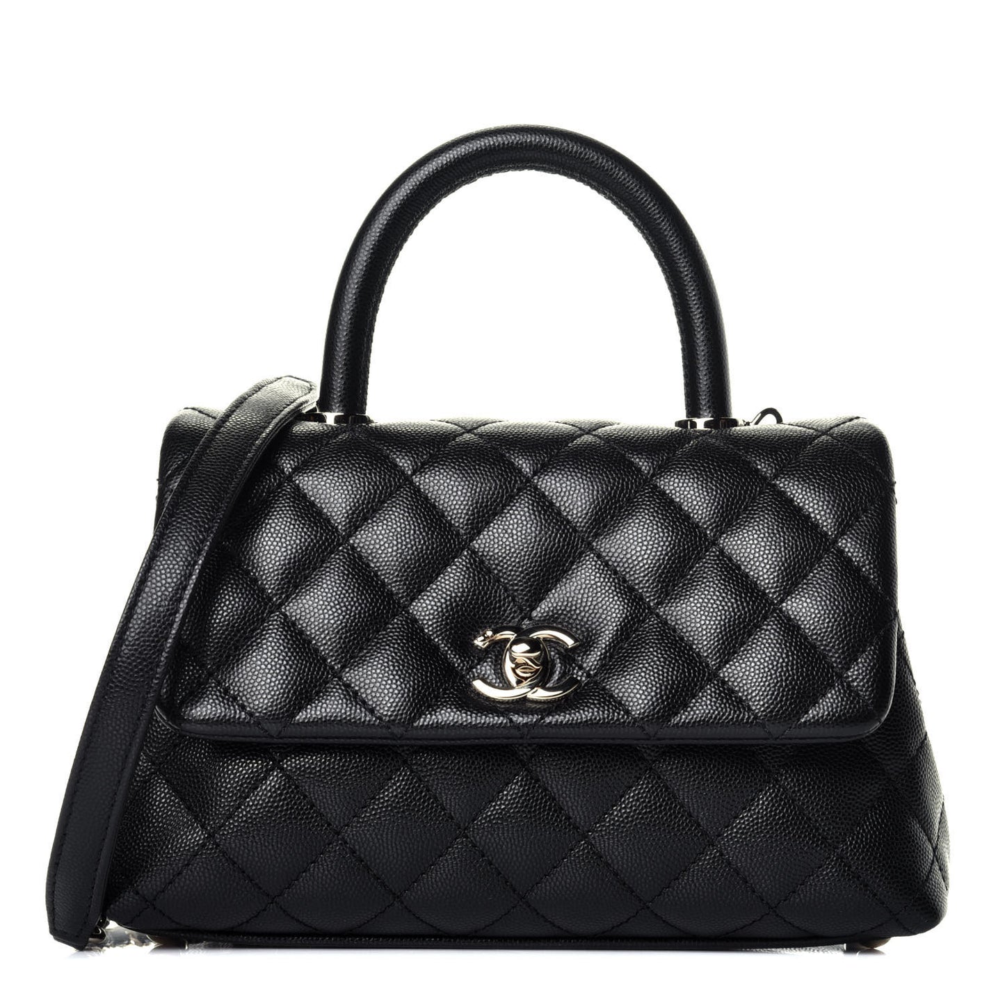 Caviar Quilted Mini Coco Handle Flap Black