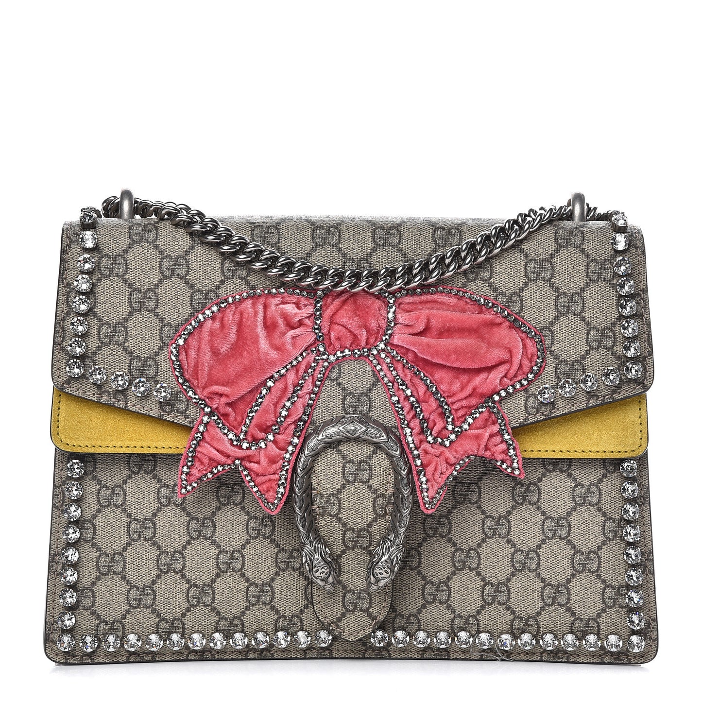 GG Supreme Monogram Crystal Bow Embroidered Medium Dionysus Shoulder Bag Yellow