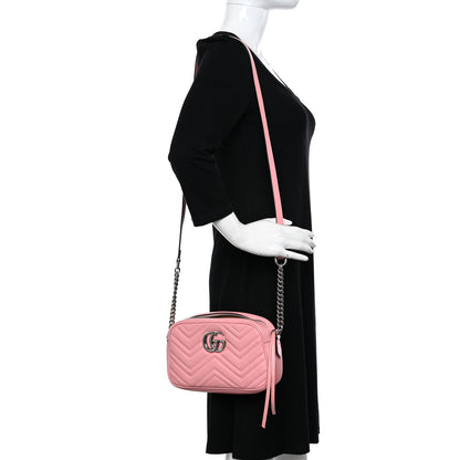 Gucci Calfskin Matelasse Small GG Marmont Chain Shoulder Bag Wild Rose 2 of 18