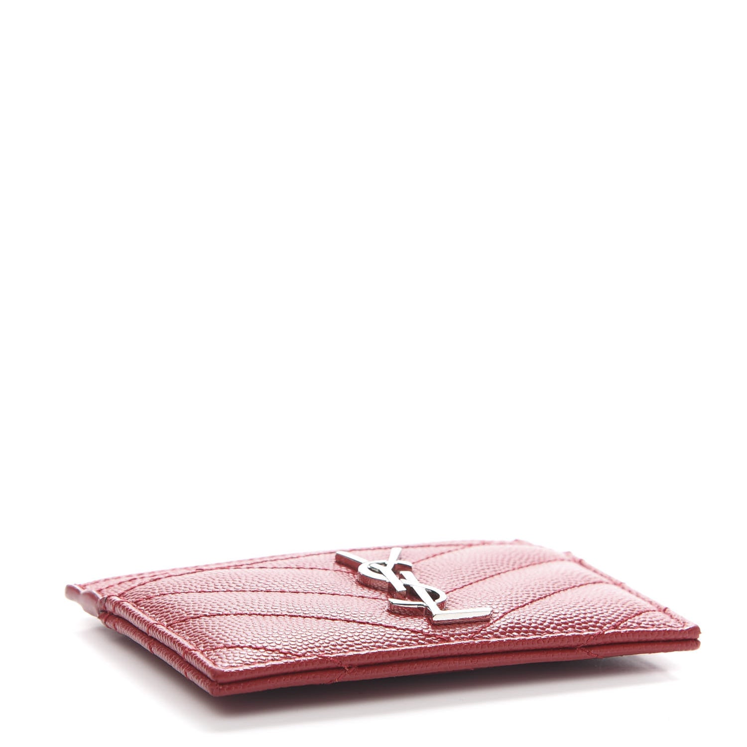 Saint Laurent Grain De Poudre Matelasse Chevron Monogram Credit Card Case New Red 4 of 10