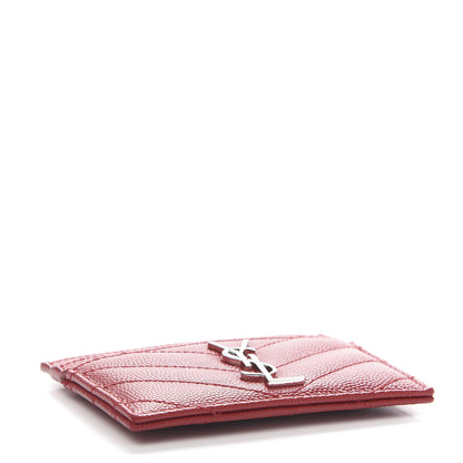 Saint Laurent Grain De Poudre Matelasse Chevron Monogram Credit Card Case New Red 4 of 10