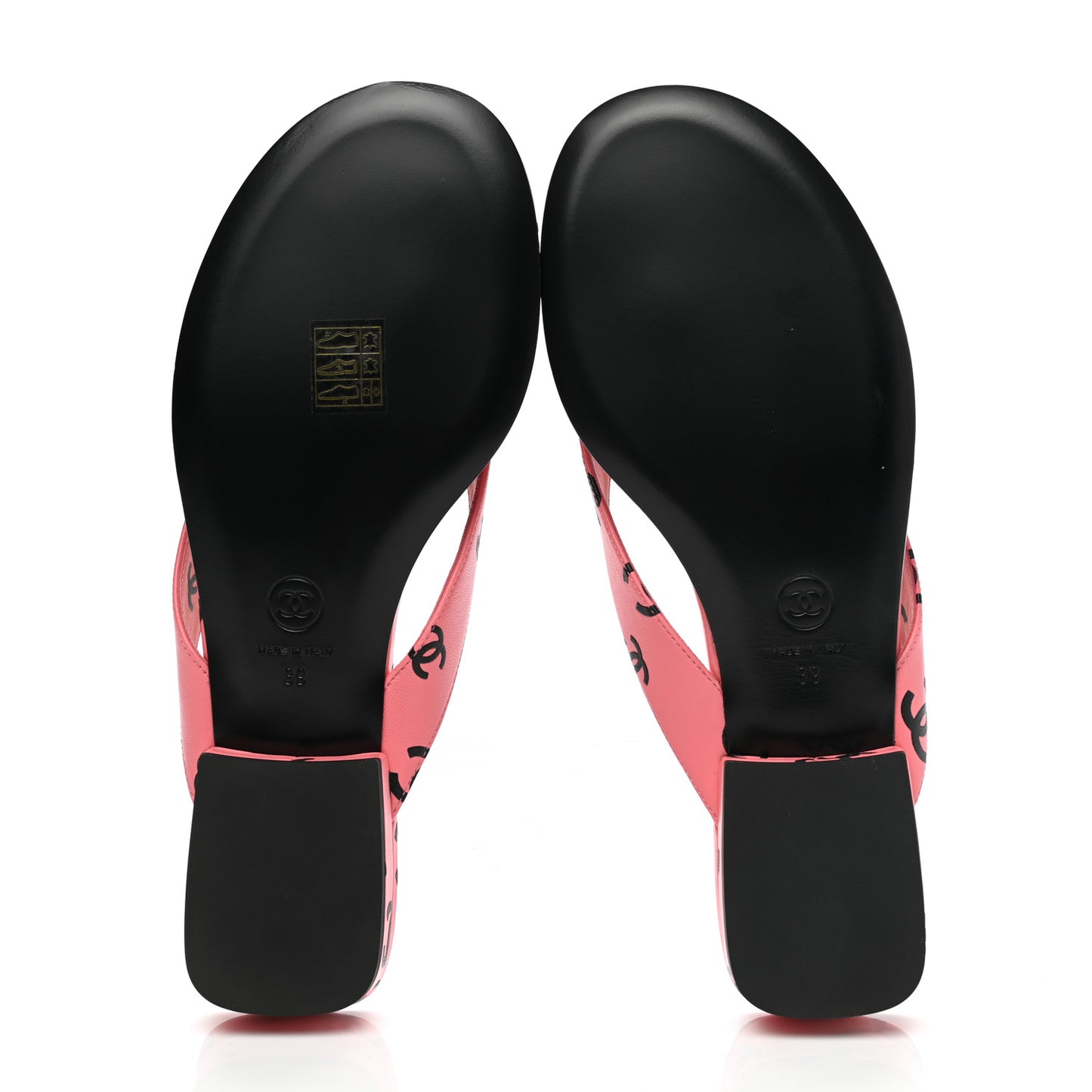 Lambskin Printed CC Thong Sandals 38 Pink Black