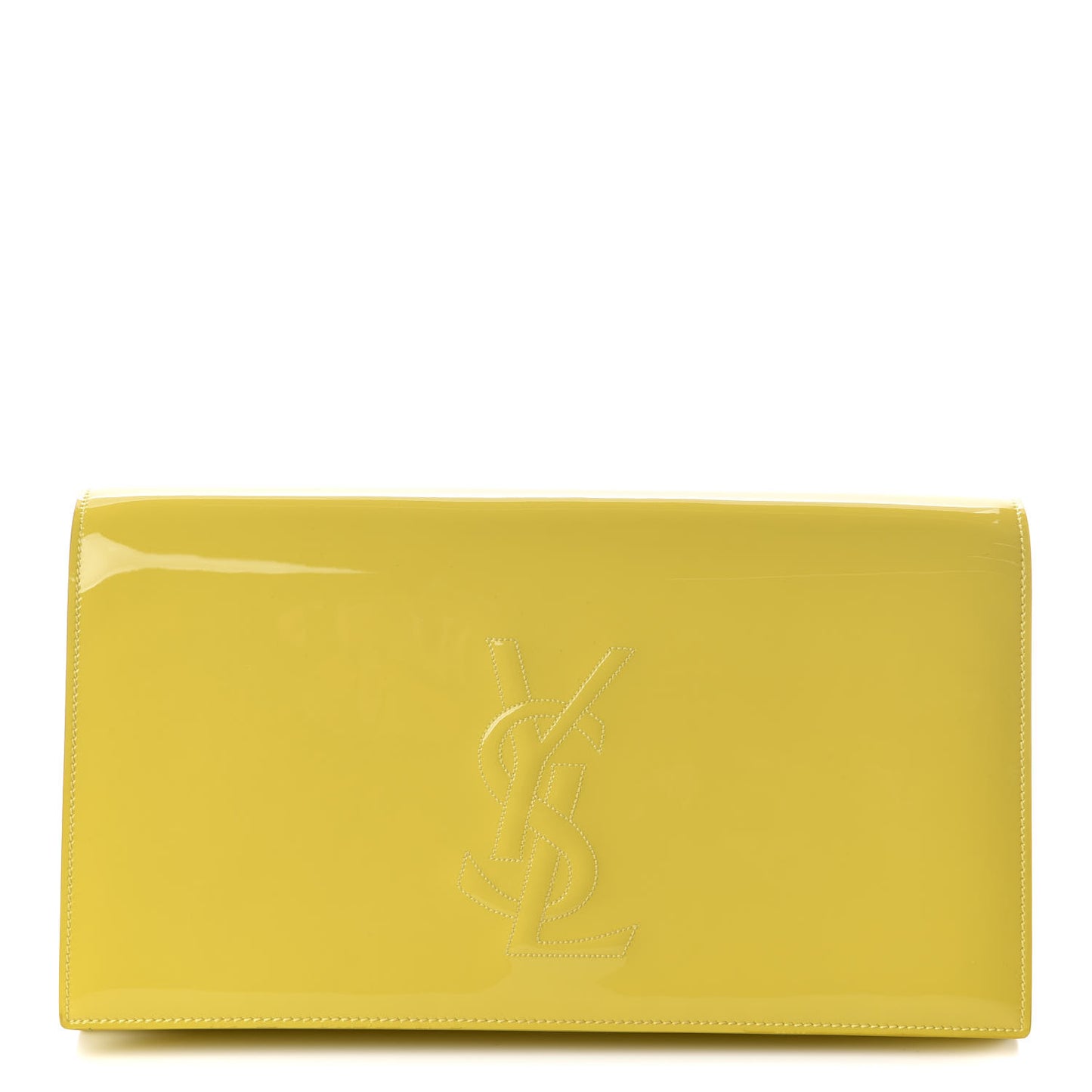 Patent Calfskin Monogram Large Belle De Jour Clutch Yellow