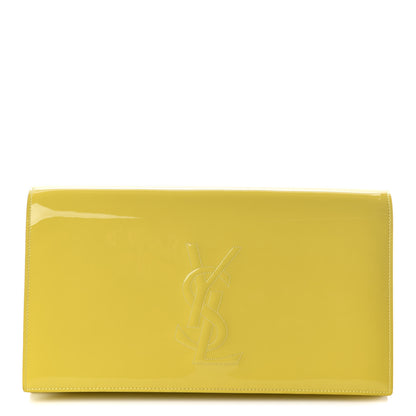 Saint Laurent Patent Calfskin Monogram Large Belle De Jour Clutch Yellow 1 of 9