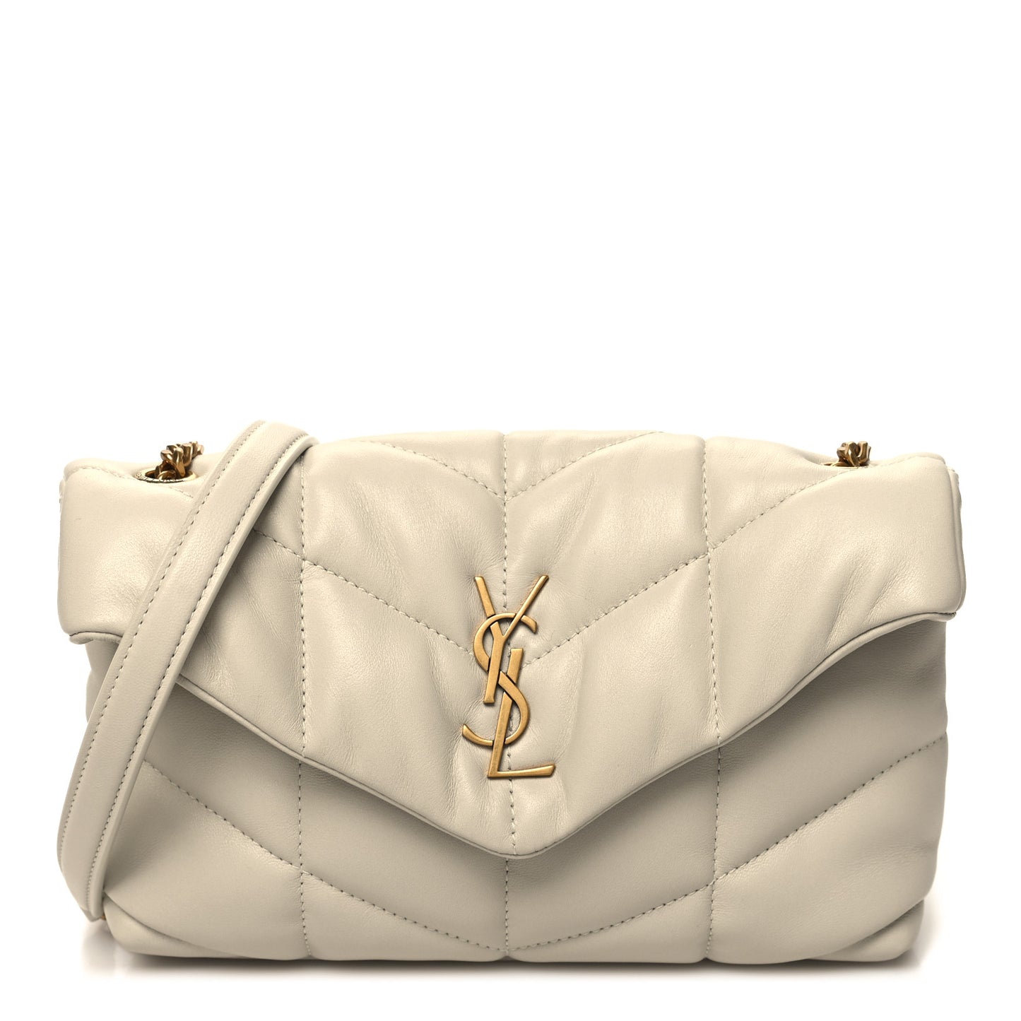 Lambskin Quilted Small Loulou Puffer Monogram Chain Satchel Crema Soft