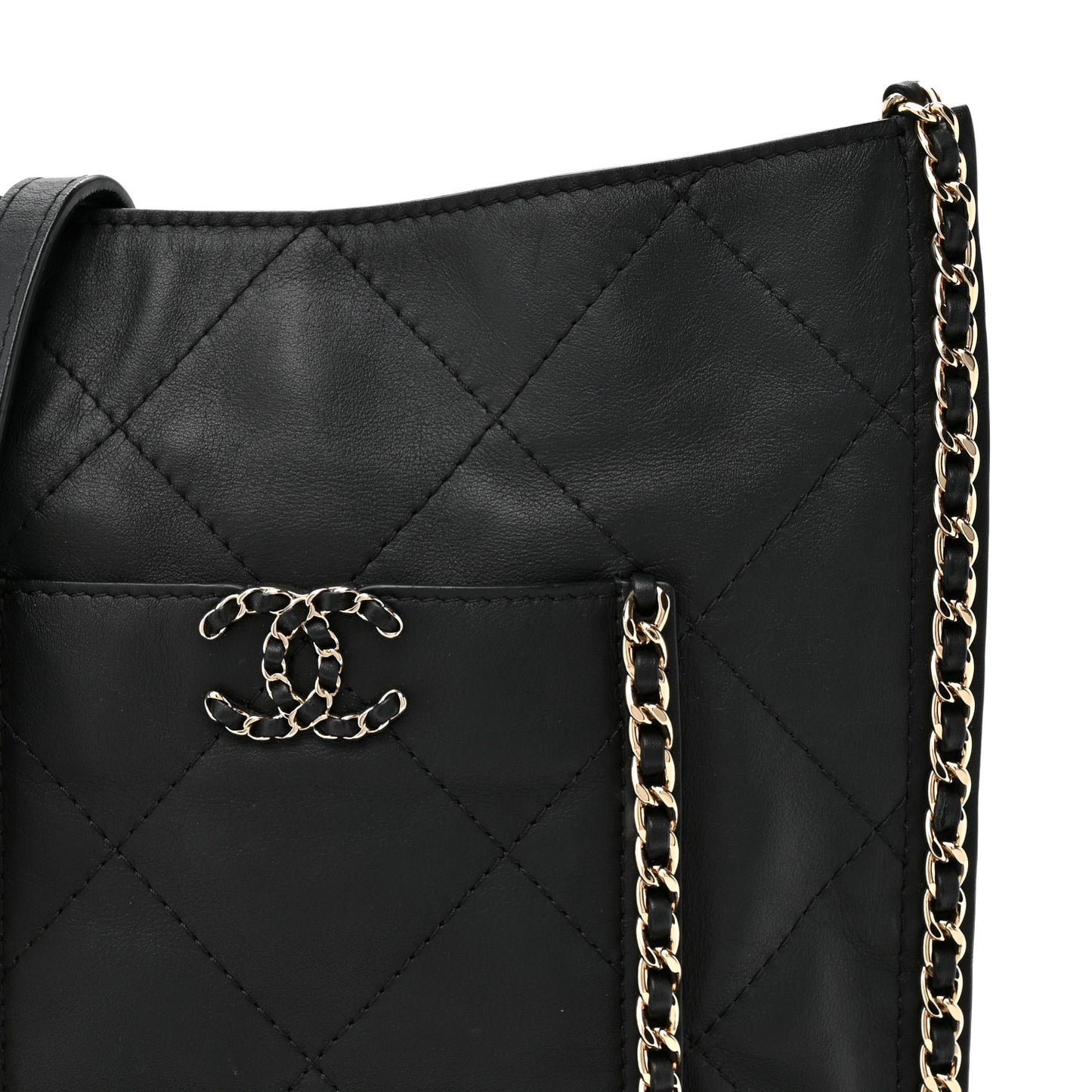 Calfskin Quilted Fringe Small Shopping Bag Black