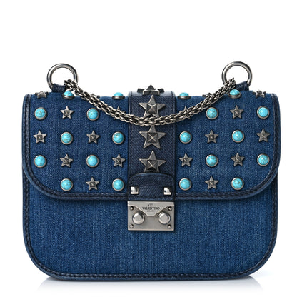 Valentino Garavani Denim Star Studded Small Lock Flap Blue 1 of 10