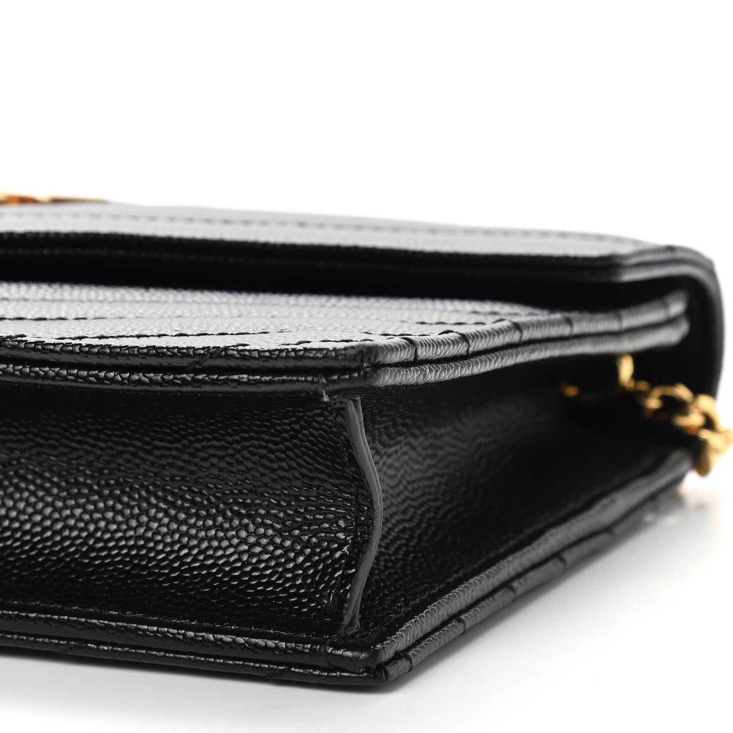 Grain De Poudre Matelasse Chevron Monogram Envelope Chain Wallet Black