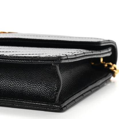 Saint Laurent Grain De Poudre Matelasse Chevron Monogram Envelope Chain Wallet Black 9 of 10