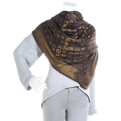 Louis Vuitton Silk Lurex Wool Monogram Shine Shawl Brown 2 of 6