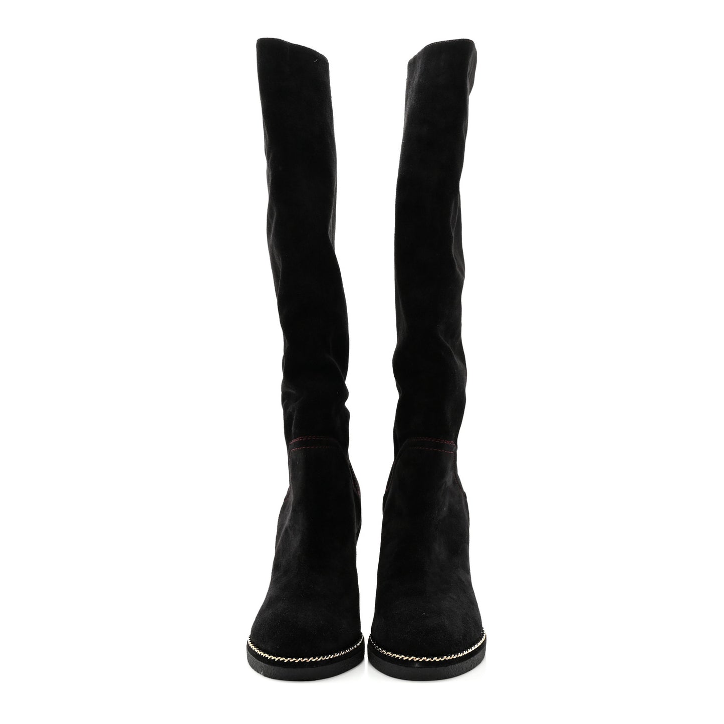 Suede Calfskin Chain Around High Boots 40 Black