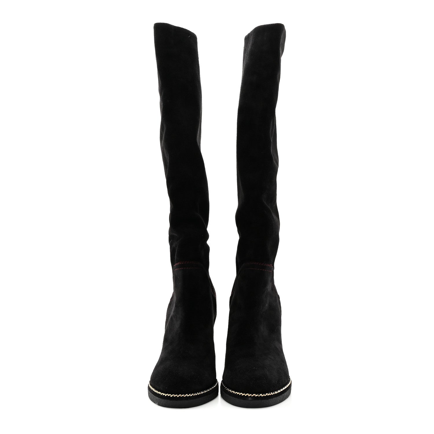 Chanel Suede Calfskin Chain Around High Boots 40 Black 2 of 14
