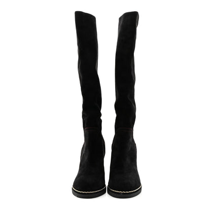 Chanel Suede Calfskin Chain Around High Boots 40 Black 2 of 14