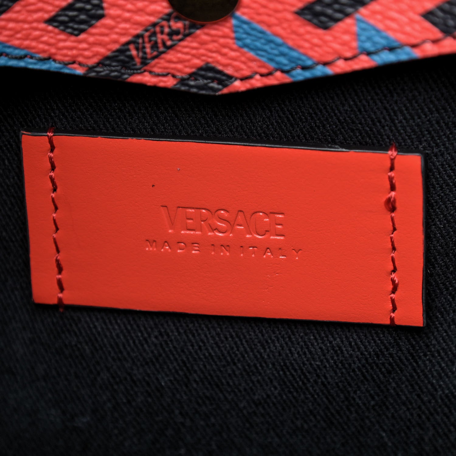 Versace Coated Canvas Calfskin La Greca Signature Tote Bag Blue Red 8 of 8