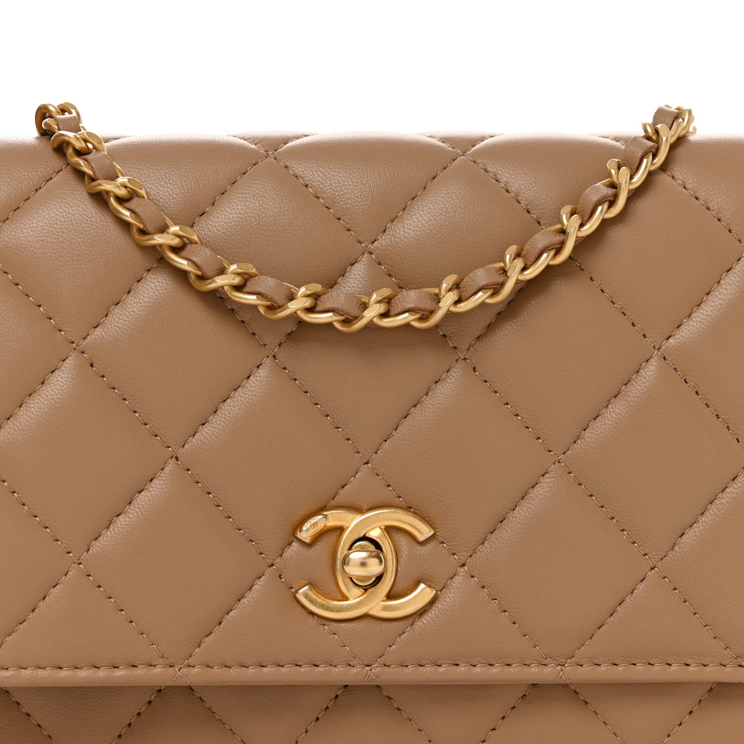 Chanel Lambskin Quilted CC Pearl Crush Wallet on Chain WOC Beige 8 of 11