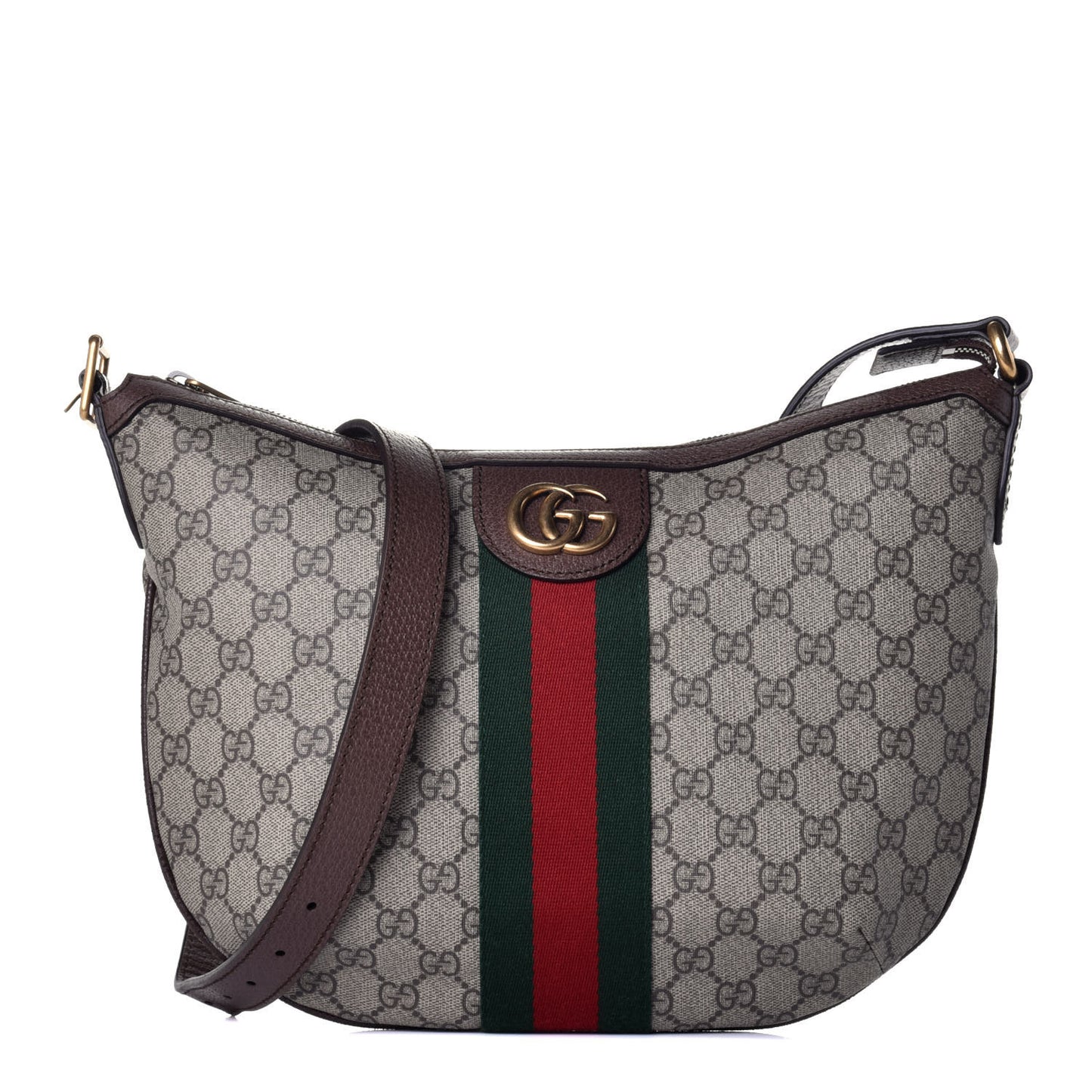 GG Supreme Monogram Web Small Ophidia Half Moon Hobo Brown