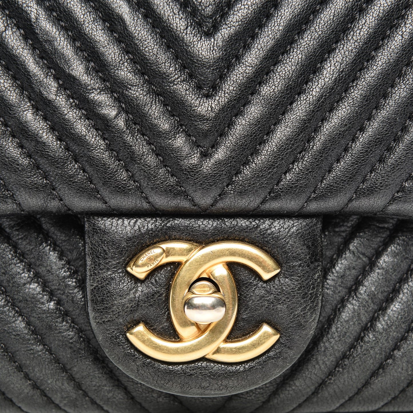 Calfskin Surpique Chevron Small Flap Black
