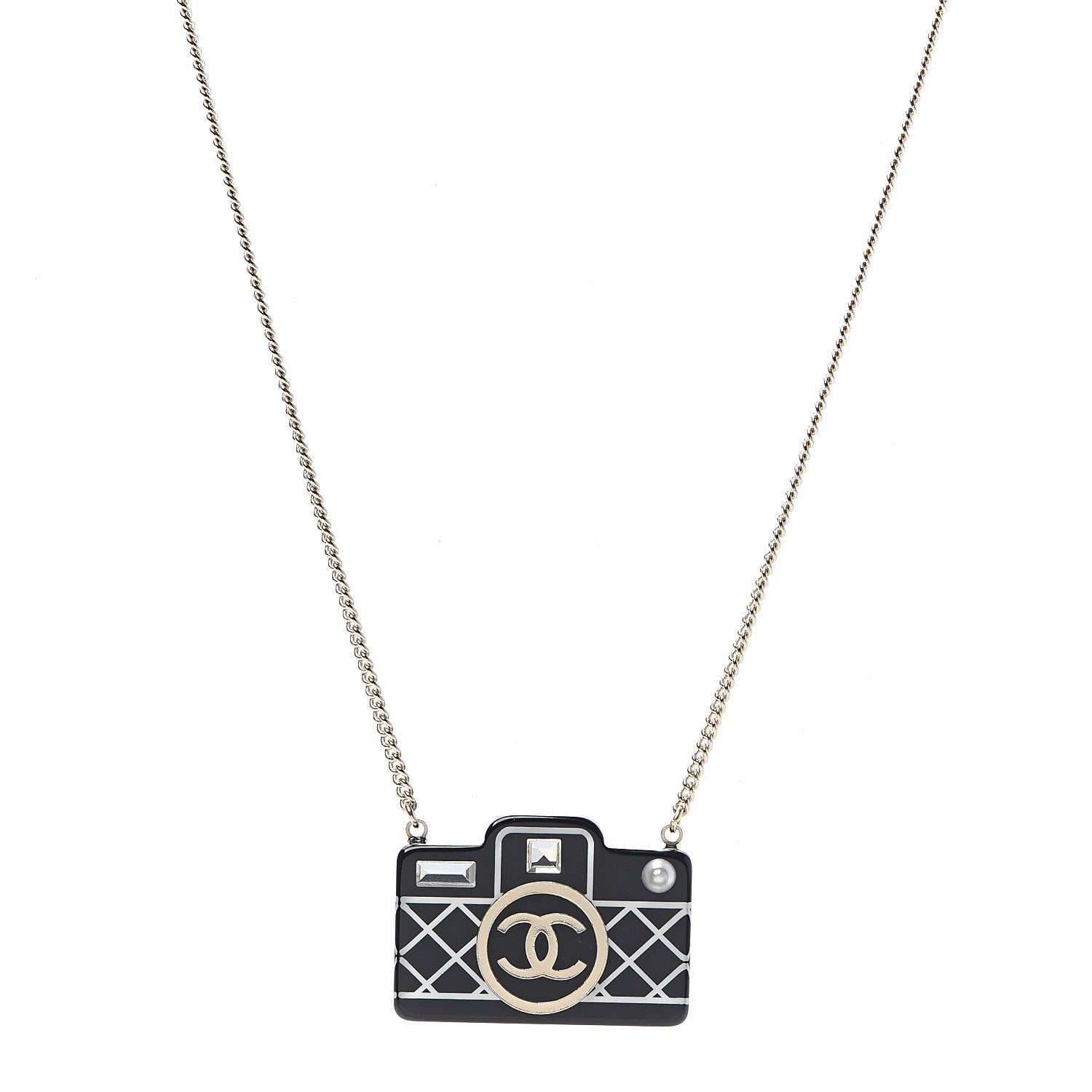 Chanel Resin Camera CC Necklace Black Gold 1 of 4