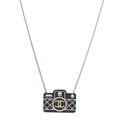 Chanel Resin Camera CC Necklace Black Gold 1 of 4