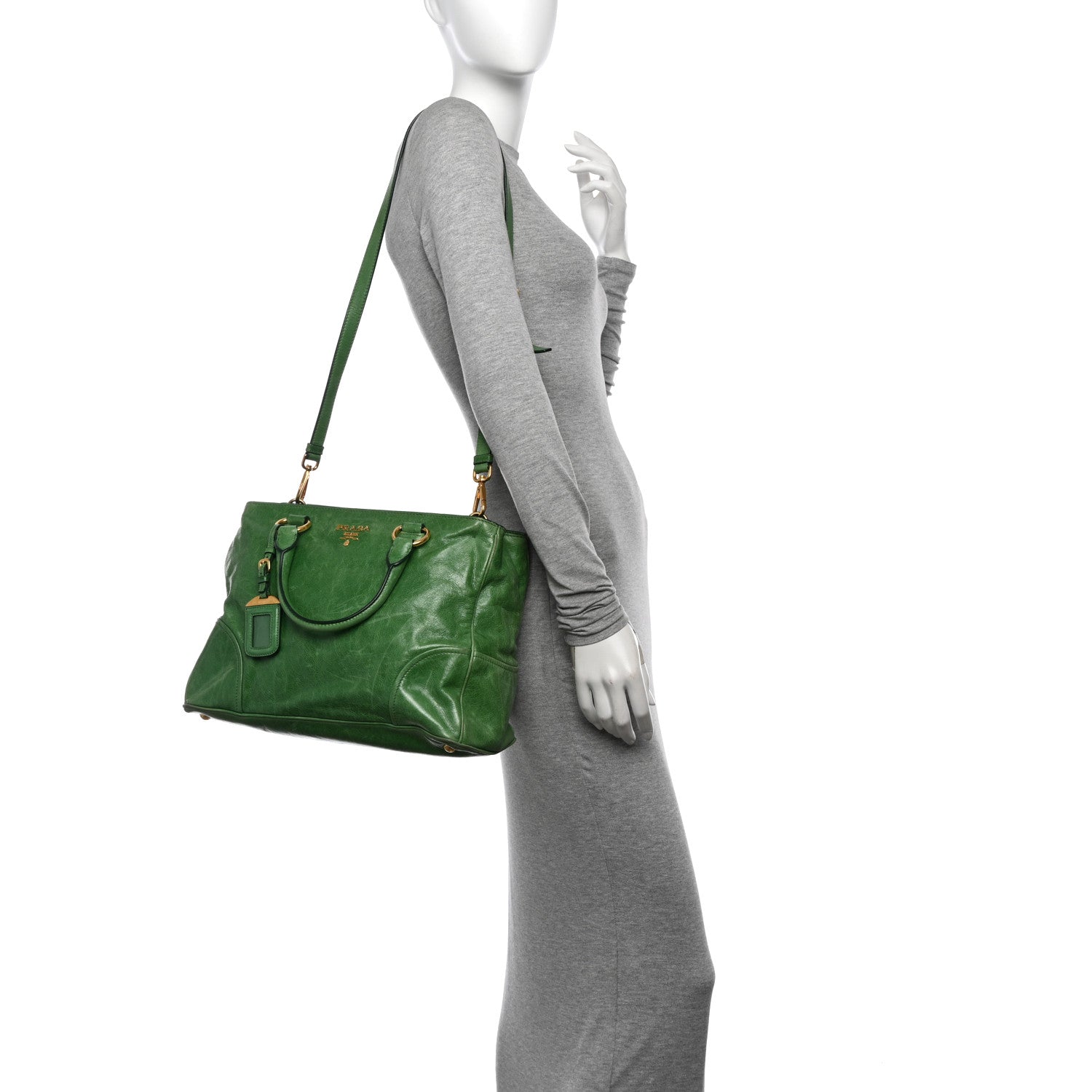 Prada Vitello Shine Shopping Satchel Green 2 of 14