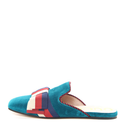 Gucci Softy Velvet Sylvie Bow Slippers 37.5 Pavone 1 of 9