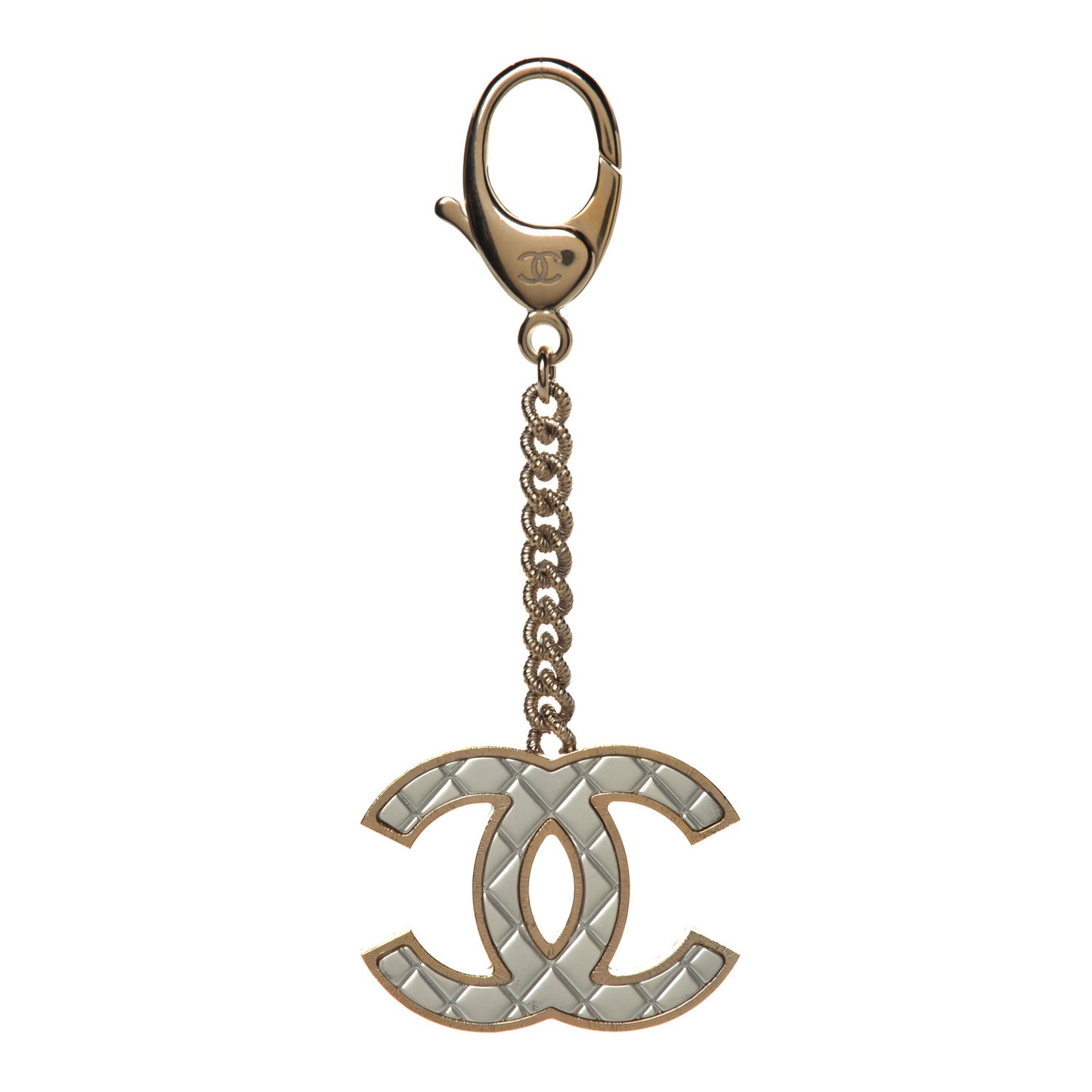 Metal Quilted CC Bag Charm Gold Pearly White
