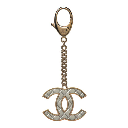 Chanel Metal Quilted CC Bag Charm Gold Pearly White 1 of 3
