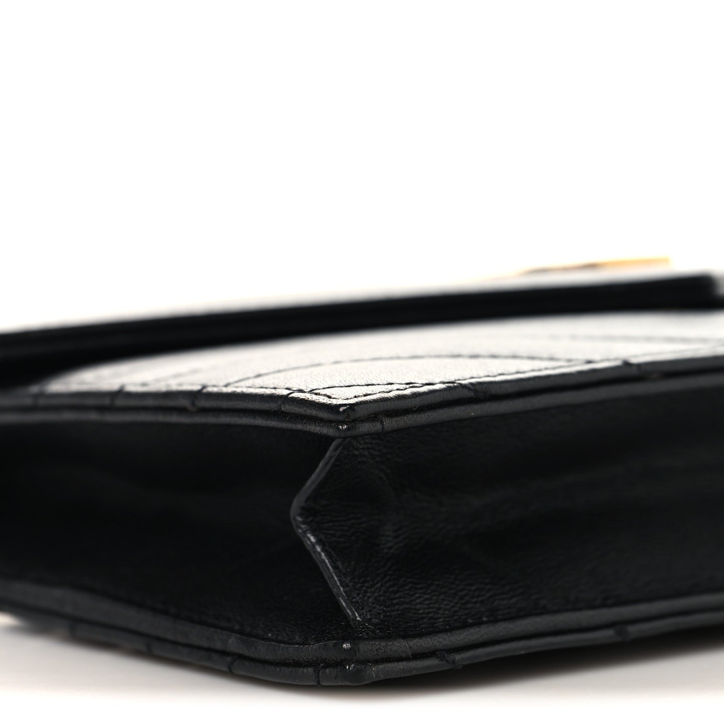 Calfskin Matelasse Chevron Monogram Envelope Chain Wallet Black