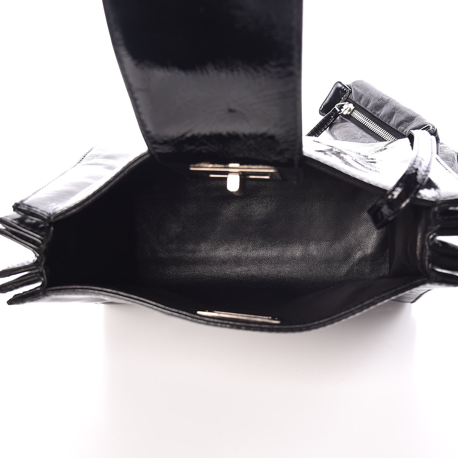 Chanel Patent Mademoiselle Lock Convertible Wrist Clutch Bag Black 6 of 11