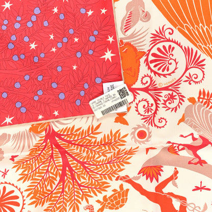 Hermes Silk Sous Le Charme d'Orphee Double Face Scarf 90 Orange Creme Corail 3 of 4