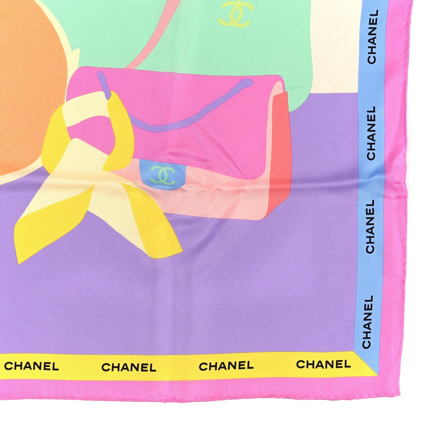 Chanel Silk Bag Logo Scarf Ecru Light Purple 3 of 3