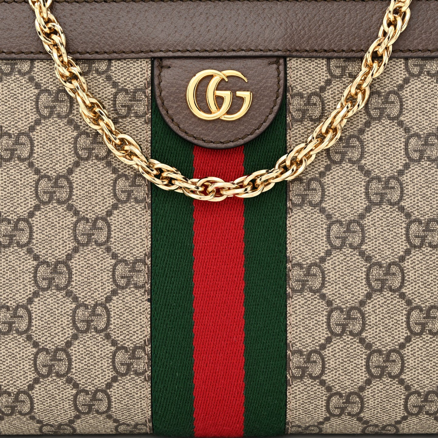 GG Supreme Monogram Web Small Ophidia Chain Shoulder Bag Brown