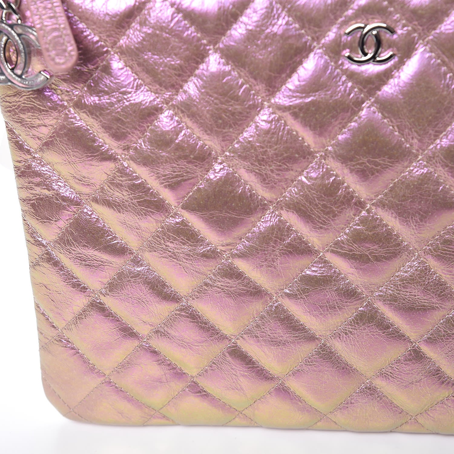 Chanel Iridescent Crumpled Calfskin Medium Cosmetic Case Pink 10 of 11