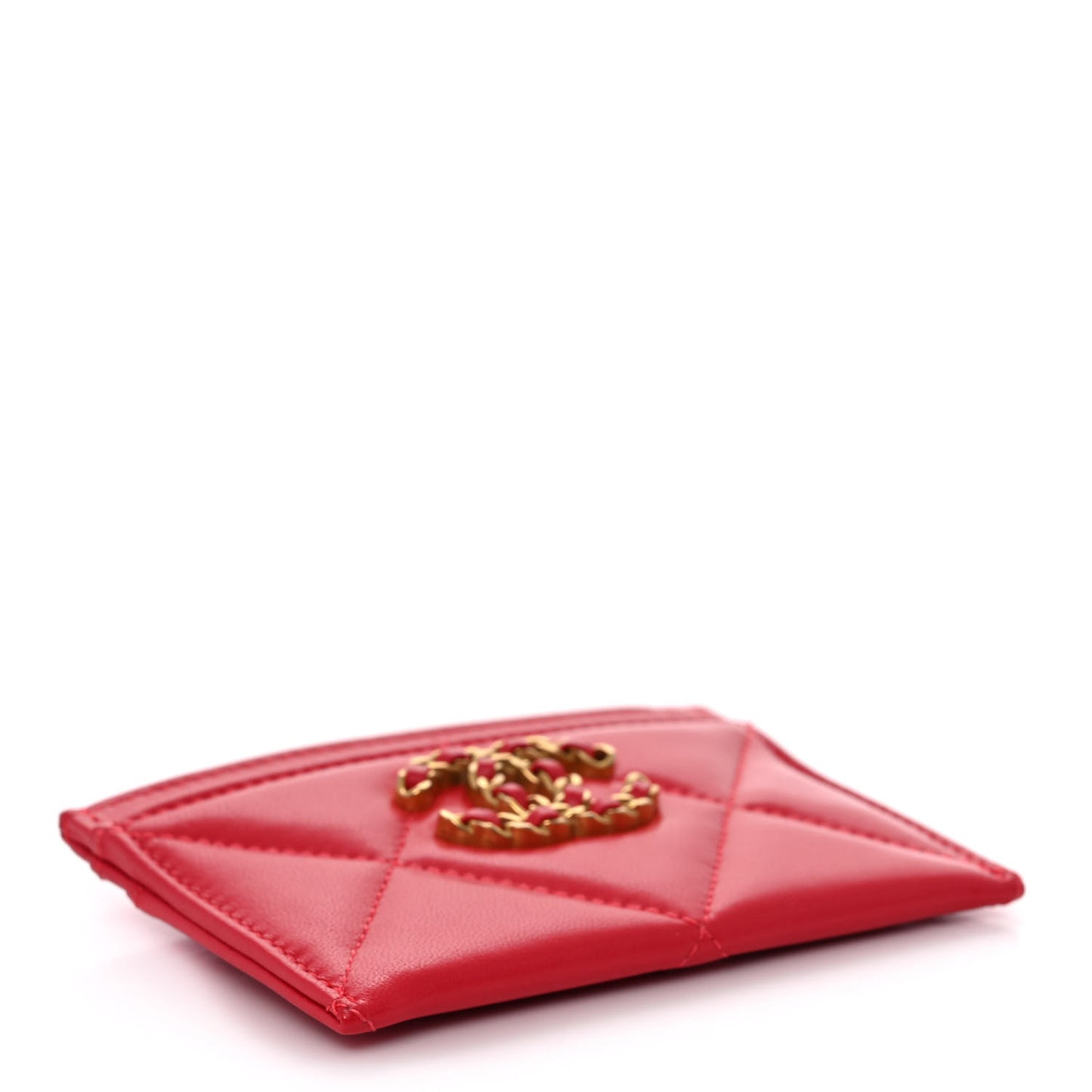 Lambskin Quilted Chanel 19 Card Holder Red