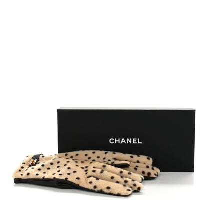 Chanel Lambskin Ponyhair Gloves 7.5 Beige Black 6 of 6