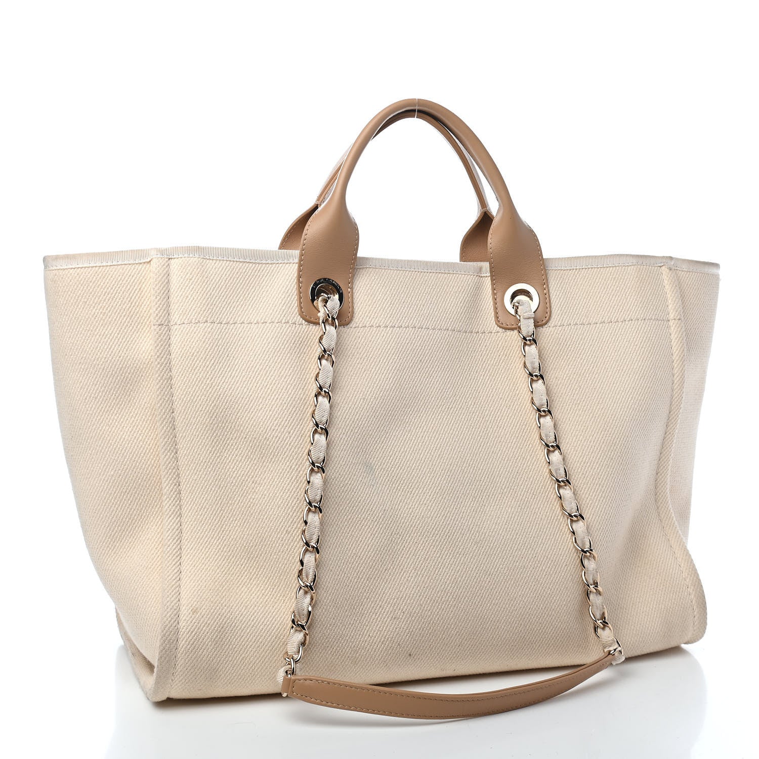 Chanel Canvas Pearl Medium Deauville Tote Ecru Beige 2 of 12