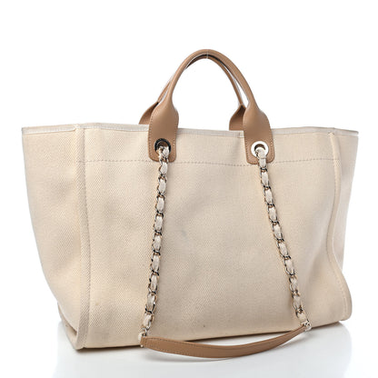 Chanel Canvas Pearl Medium Deauville Tote Ecru Beige 2 of 12