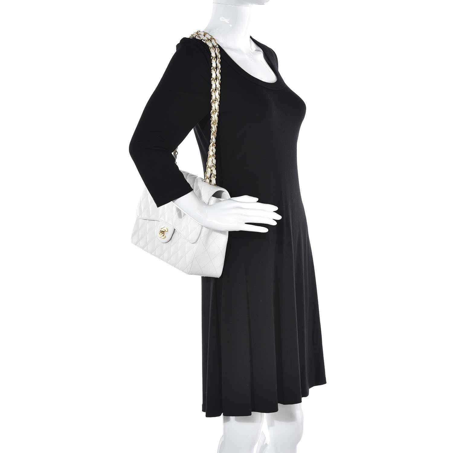 Chanel Caviar Quilted Jumbo Single Flap White 2 of 11