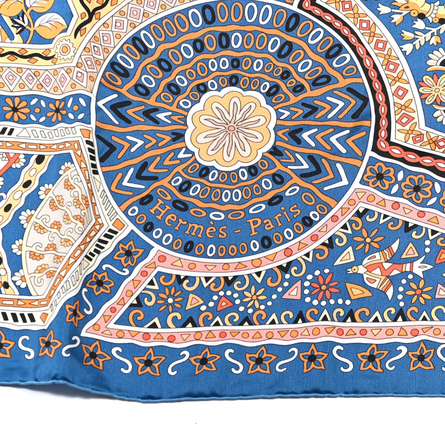 Silk Les Chemins Secrets Scarf 140 Petrole Beige Marine