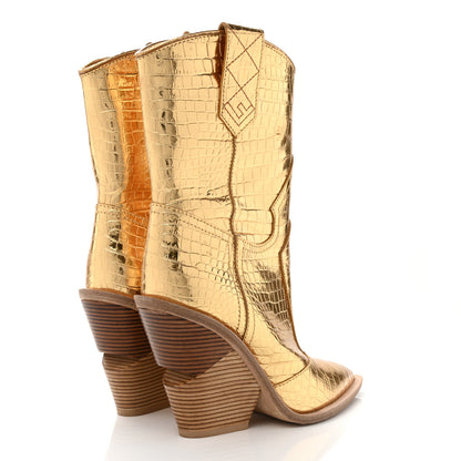 Fendi Metallic Calfskin Crocodile Embossed Cutwalk Ankle Boots 38 Gold 4 of 8
