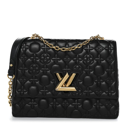 Louis Vuitton Lambskin Flower Quilted Twist Shoulder Bag GM Black 1 of 12