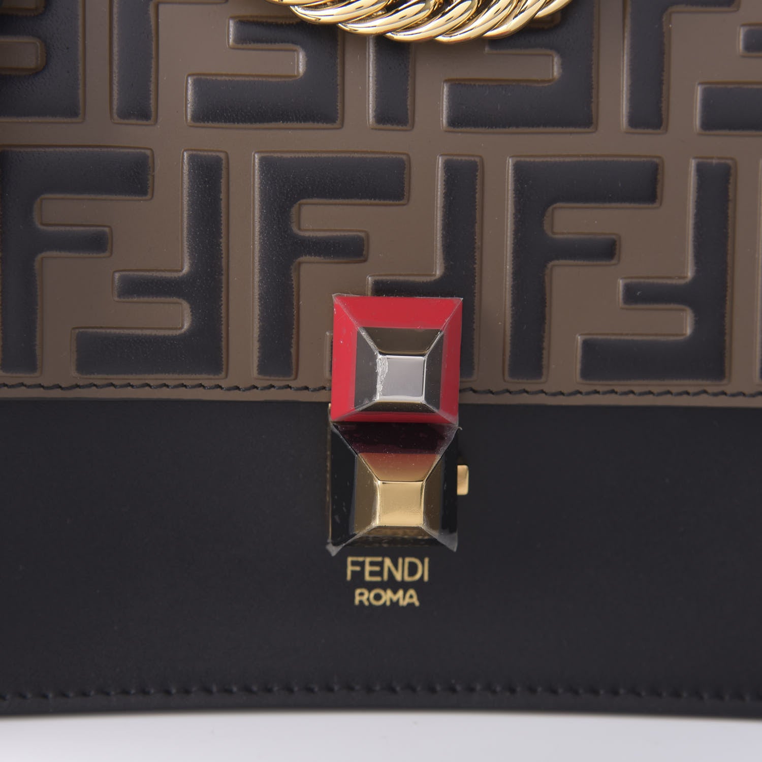 Fendi Vitello Liberty Bi-Color FF 1974 Embossed Small Kan I Shoulder Bag Black Maya 10 of 12