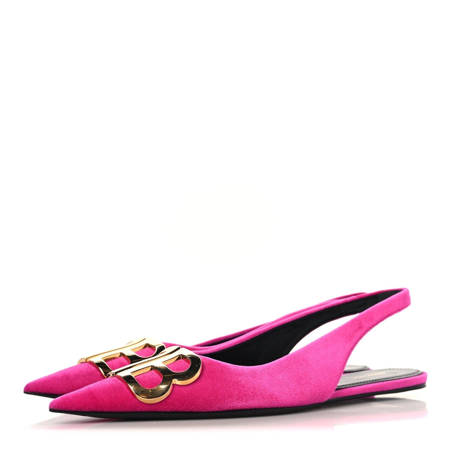 Balenciaga Velvet BB Knife Pointy Toe Slingback Flats 35 Pink 4 of 9