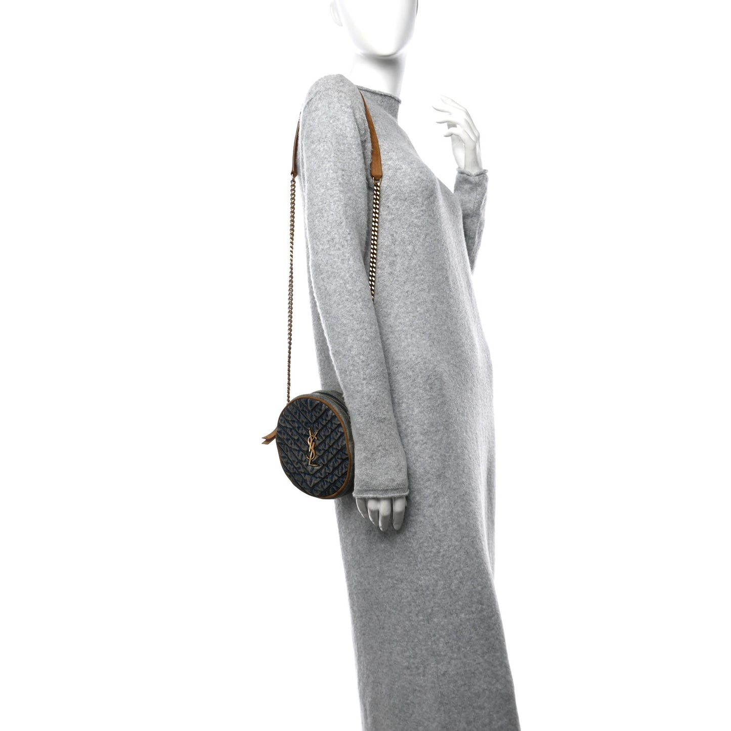 Denim Quilted Monogram Round Crossbody Bag Rodeo Blue