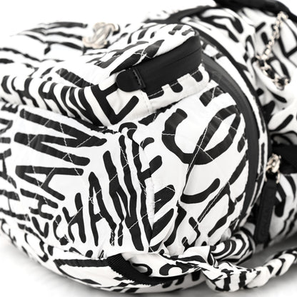 Chanel Nylon Printed Quilted Coco Neige Convertible Backpack Black White 10 of 10